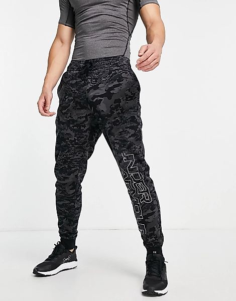 Under Armour – Rival – Fleece-Jogginghose mit Military-Muster in Schwarz günstig online kaufen