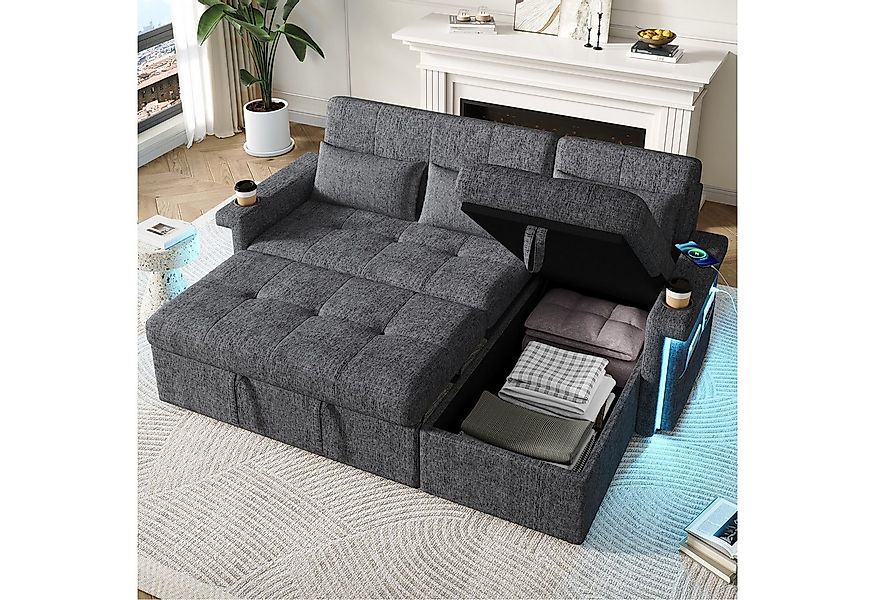 i@home Schlafsofa L-förmiges Ecksofa, Beige/Grau, mit LED-Beleuchtung und U günstig online kaufen