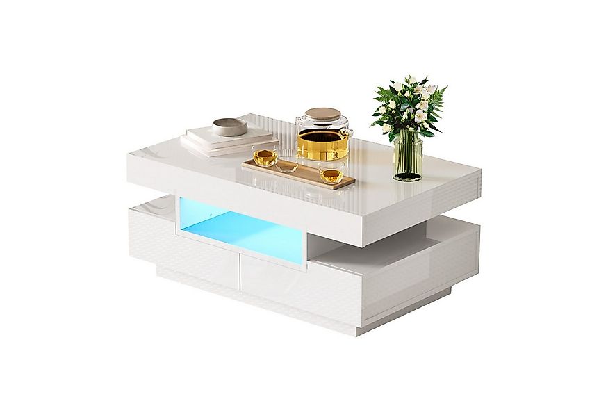 HAUSS SPOLE Couchtisch Hochglanzoberfläche, mit LED-Lichtleiste, vier Schub günstig online kaufen
