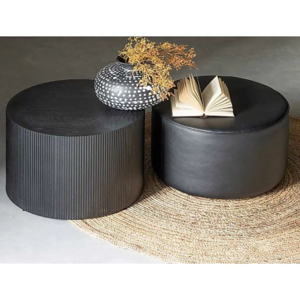 Runde Sofa Beistelltische aus Kiefer Massivholz und MDF Schwarz lackiert günstig online kaufen