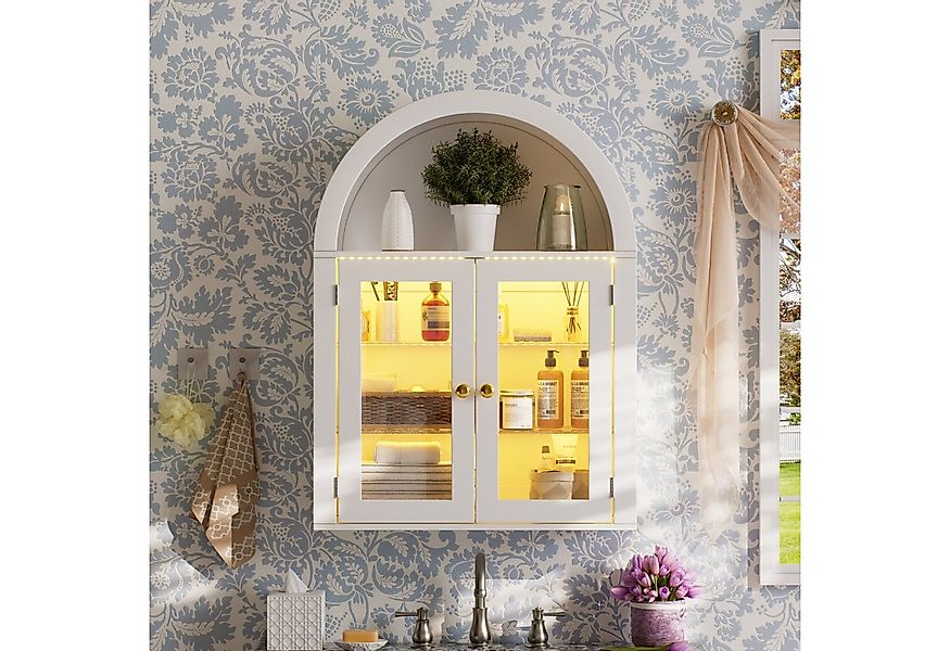 TWSOUL Hängeschrank Gewölbter Wandschrank mit LED&verstellbarem Regal, 70x9 günstig online kaufen