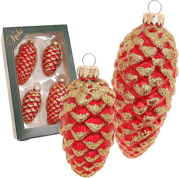 Krebs Glas Lauscha Christbaumschmuck "Glas-Tannenzapfen, Rot mit Glitter, 2 günstig online kaufen