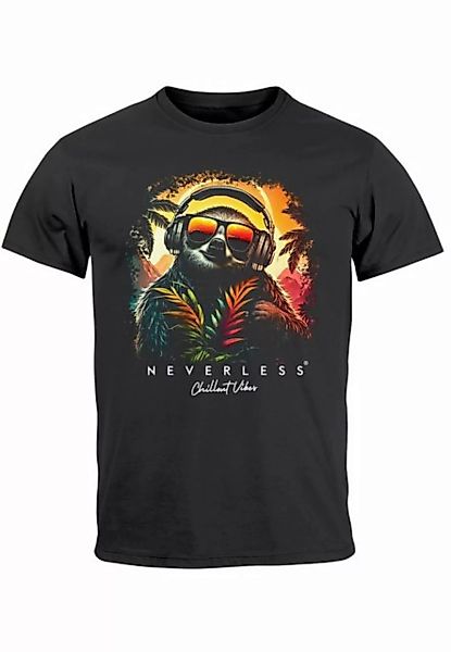 Neverless Print-Shirt Herren T-Shirt Musik DJ Chill Faultier Print Aufdruck günstig online kaufen