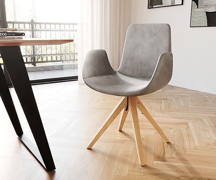 Esszimmerstuhl Ilia-Flex mit Armlehnen Samt Grau Holzgestell kantig Natur günstig online kaufen