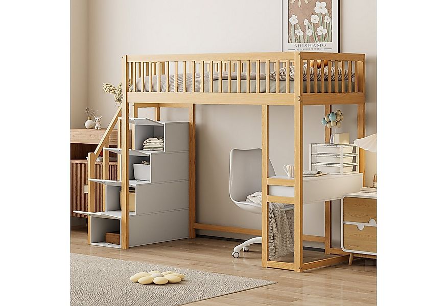 Odikalo Hochbett 90x200 Jugendbett Kinderbett mit Schreibtisch (90x200 Hoch günstig online kaufen