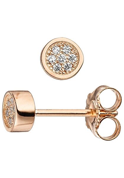 JOBO Paar Ohrstecker, rund 925 Silber roségold vergoldet mit 14 Zirkonia günstig online kaufen