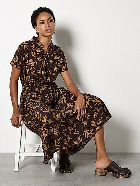 Apricot Midikleid Hemdblusenkleid mit halber Knopfleiste günstig online kaufen