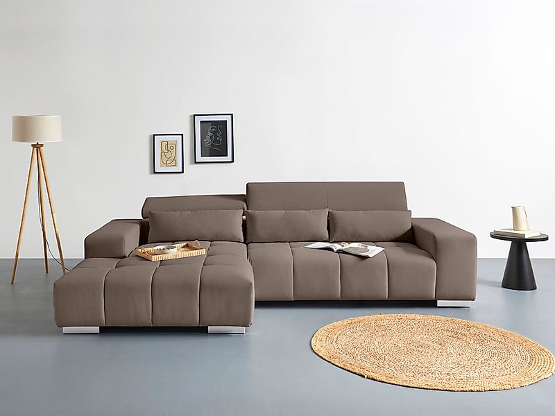 COTTA Ecksofa "Orion L-Form" mit 2x Kopfteilverstellung & 3 Nierenkissen günstig online kaufen