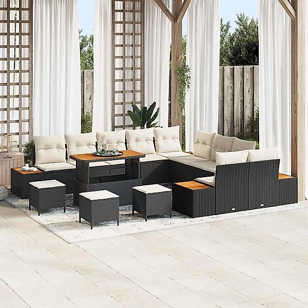 vidaXL Garten-Sofa-Set mit Kissen 14-Tlg Schwarz Poly Rattan 3362980 günstig online kaufen