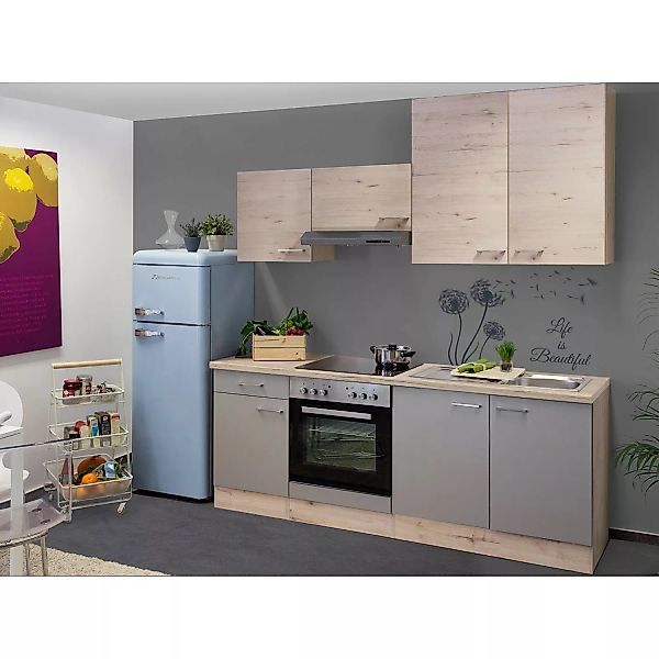 Flex-Well Küchenzeile Arizona 210 cm Quarz Cubanit-San Remo Eiche günstig online kaufen