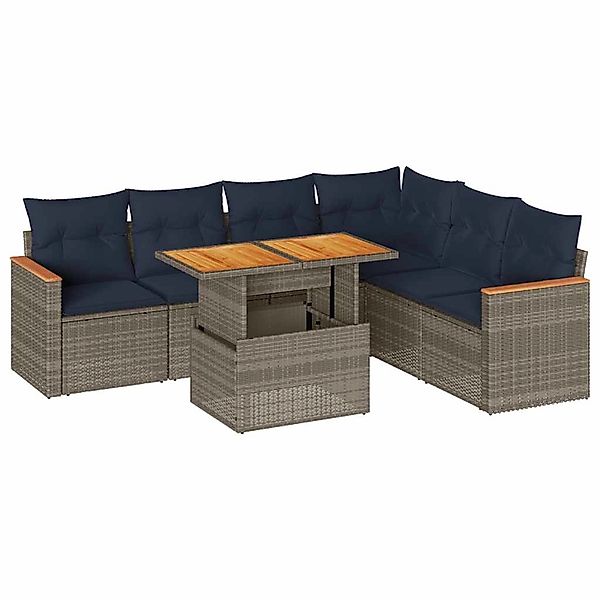 vidaXL 7-Tlg Garten-Sofagarnitur mit Kissen Grau Poly Rattan 3327498 günstig online kaufen