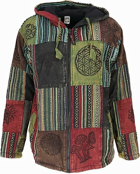 Guru-Shop Strickjacke Goa Jacke, Patchwork Sweatshirt Jacke - grün/bunt Eth günstig online kaufen