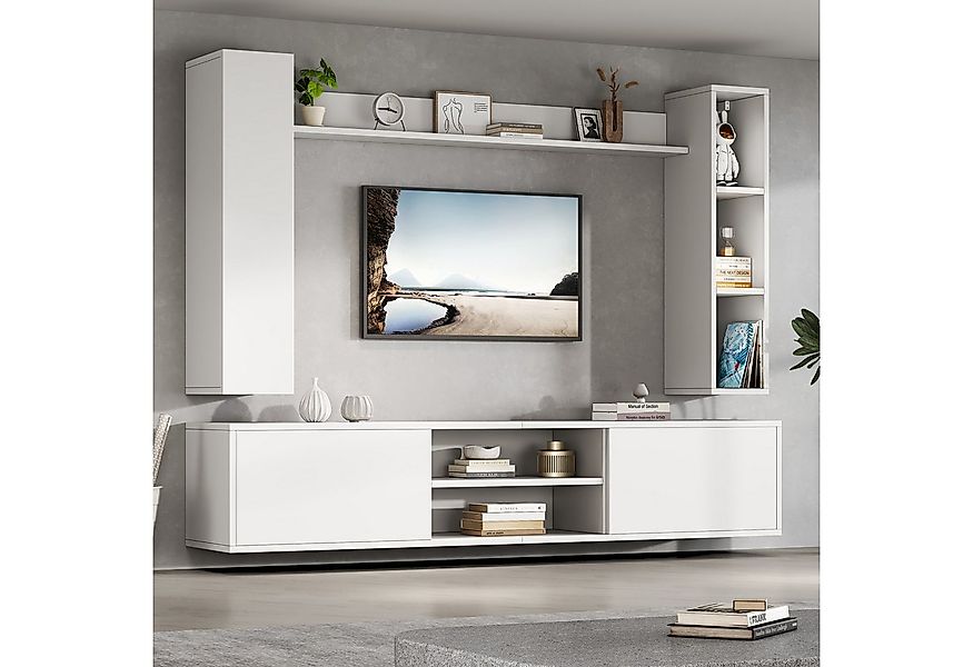 Merax Wohnwand mit Vitrine und TV-Schrank, (4-St), 2 Wandschränke & Wandreg günstig online kaufen