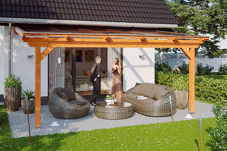 Skan Holz Terrassenüberdachung Ancona 541 x 400 cm Leimholz Eiche hell günstig online kaufen