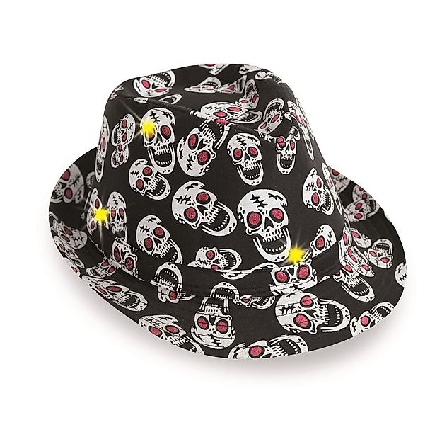 Fries Kostüm Hut - mit Totenköpfen - blinkend - schwarz/weiß/rot günstig online kaufen