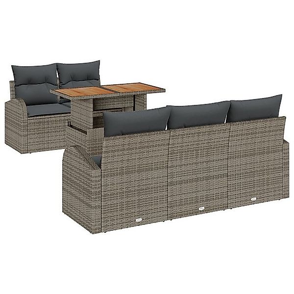 vidaXL Loungesofa 6-teiliges Garten-Ess-Set mit Kissen Grau Poly Rattan, 6 günstig online kaufen