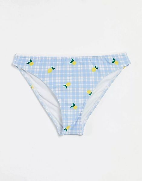 Chelsea Peers – Bikinihose mit Zitronenmotiven auf Karomuster-Mehrfarbig günstig online kaufen