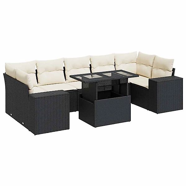 vidaXL 8-Tlg Garten-Sofagarnitur mit Kissen Schwarz Poly Rattan 3326757 günstig online kaufen