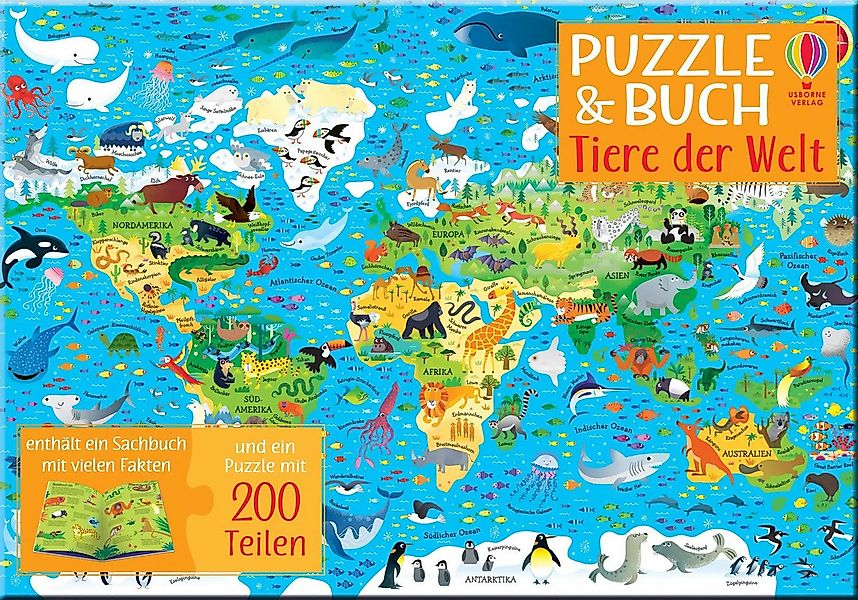 Usborne Verlag Puzzle 200 tlg. Puzzle & Buch: Tiere der Welt, 200 Puzzletei günstig online kaufen