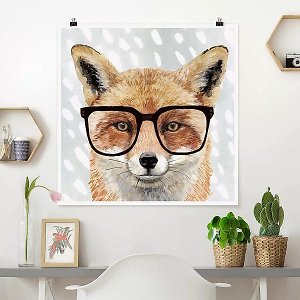 Poster - Quadrat Bebrillte Tiere - Fuchs günstig online kaufen