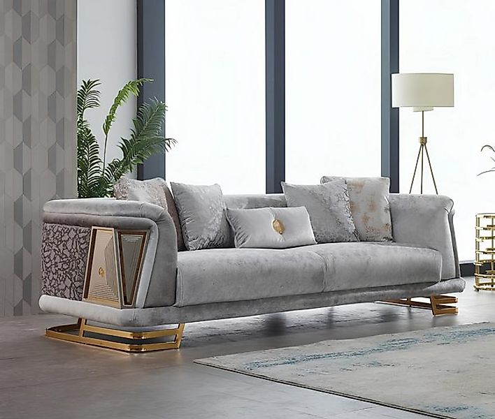 JVmoebel Sofa Couch Dreisitzer Sofa 3 Sitzer Stoffsofa Polstersofa Grau Sof günstig online kaufen