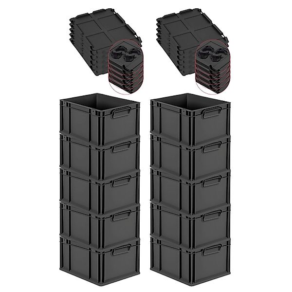 PROREGAL SparSet 10x Eurobox Nextgen Grip Mit Auflagedeckel Und Schwarzen V günstig online kaufen