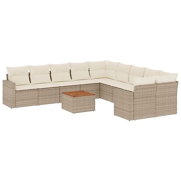 vidaXL 11-Tlg Garten-Sofagarnitur mit Kissen Beige Poly Rattan 3256632 günstig online kaufen