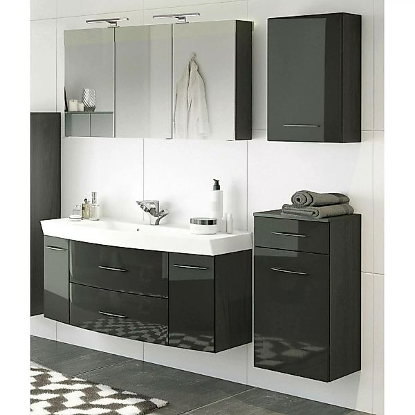 Badezimmer Möbelset mit 120cm Waschtisch FLORIDO-03 in Hochglanz grau, grap günstig online kaufen