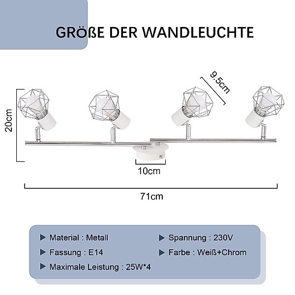 ZMH Deckenstrahler Deckenstrahler 4 Flammig Deckenspots günstig online kaufen