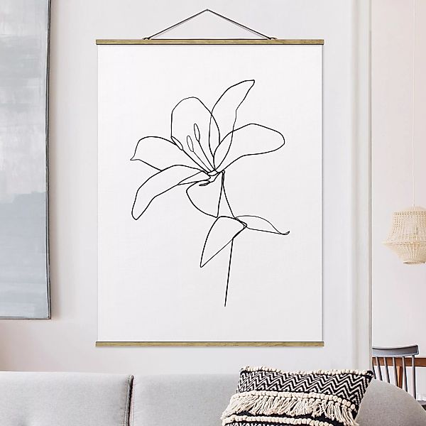 Stoffbild Blumen mit Posterleisten - Hochformat Line Art Blüte Schwarz Weiß günstig online kaufen