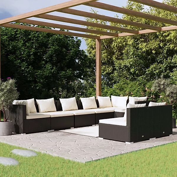 Vidaxl 8-tlg. Garten-lounge-set Mit Kissen Schwarz Poly Rattan günstig online kaufen