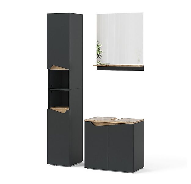 Vicco Badmöbel-Set Marelle, Anthrazit/Artisan-Eiche, 3 Teile, mit Hochschra günstig online kaufen