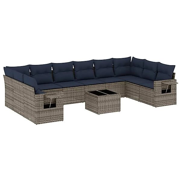vidaXL 11-Tlg Gartensofa-Set mit Kissen Grau Polyrattan 3220680 günstig online kaufen