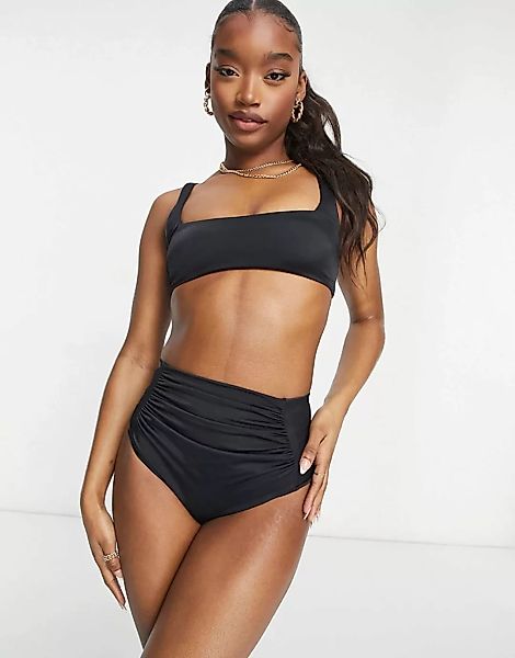 ASOS DESIGN – Mix and Match – Schwarze Bikinihose mit drapierter Vorderseit günstig online kaufen