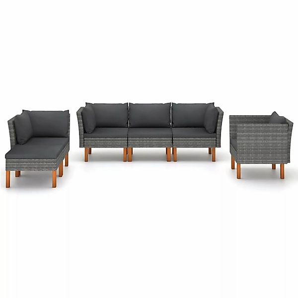 6-tlg. Garten-lounge-set Poly Rattan Und Eukalyptusholz Grau günstig online kaufen