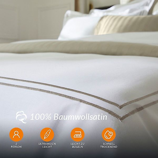 Pure cottom Bettwäsche Baumwoll-Satin Bettwäsche taupe/weiß, günstig online kaufen