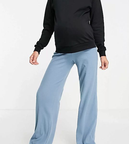 ASOS DESIGN Maternity – Kurze gerippte Hose in Blau mit geradem Schnitt und günstig online kaufen