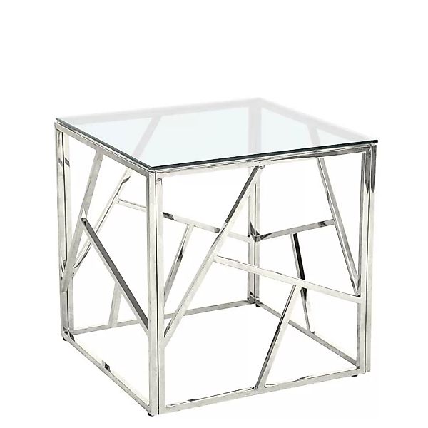 Kleiner Wohnzimmertisch aus Glas und Metall quadratischer Tischplatte günstig online kaufen
