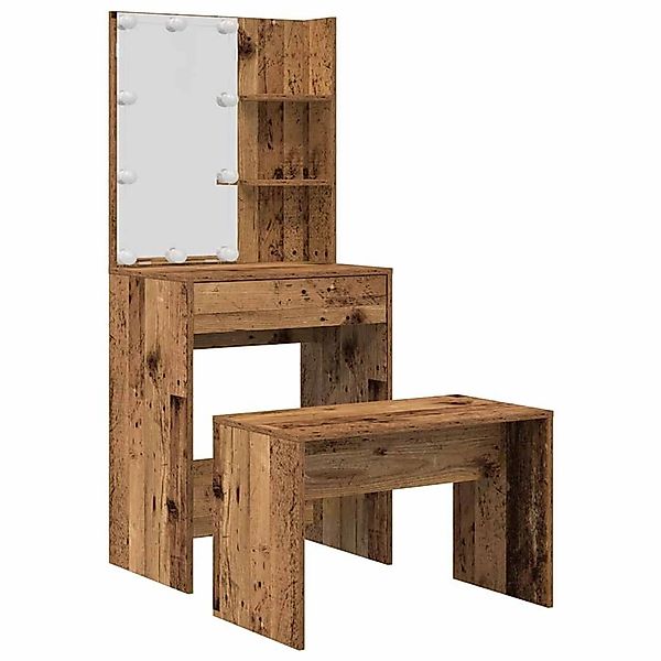 vidaXL Schminktisch-Set mit LED-Leuchten Altholz-Optik Holzwerkstoff 332918 günstig online kaufen