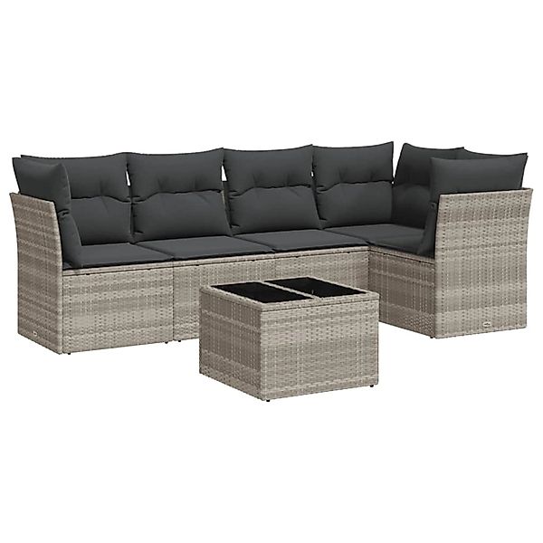 vidaXL 6-Tlg Garten-Sofagarnitur mit Kissen Hellgrau Poly Rattan 3217612 günstig online kaufen