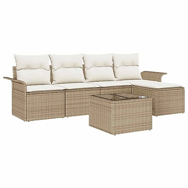 vidaXL Garten-Sofa-Set mit Kissen 6-Tlg Beige Poly Rattan 3345331 günstig online kaufen