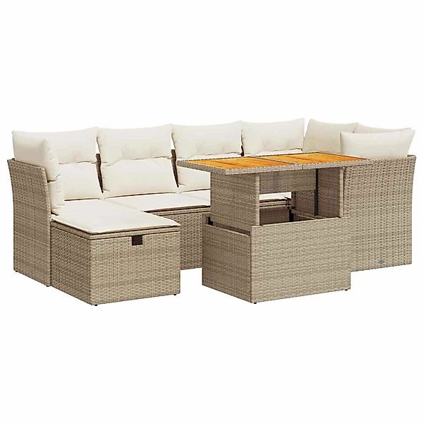 vidaXL 7-Tlg Garten-Sofagarnitur mit Kissen Beige Poly Rattan Akazie 332797 günstig online kaufen