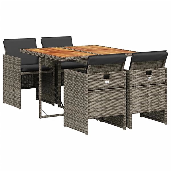 vidaXL 5-Tlg Garten-Essgruppe mit Kissen Grau Poly Rattan 3210542 günstig online kaufen