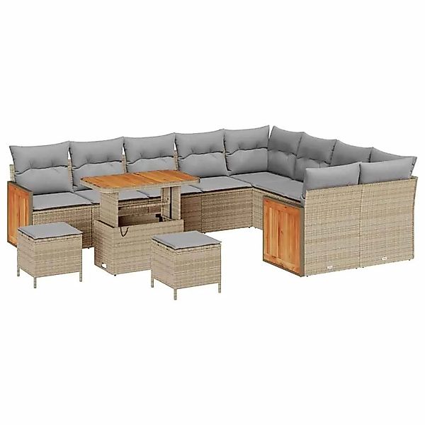 vidaXL Gartensofa-Set mit Kissen 13 Stk Beige und Hellgrau Poly-Rattan 3365 günstig online kaufen