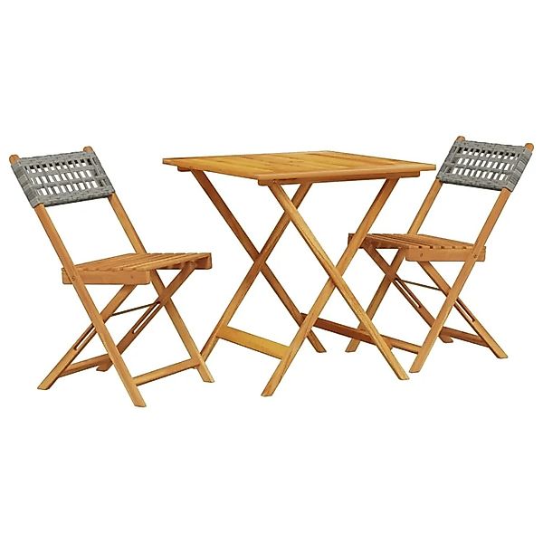 vidaXL 3-tlg Bistro-Set Grau Poly Rattan und Massivholz Modell 4 günstig online kaufen