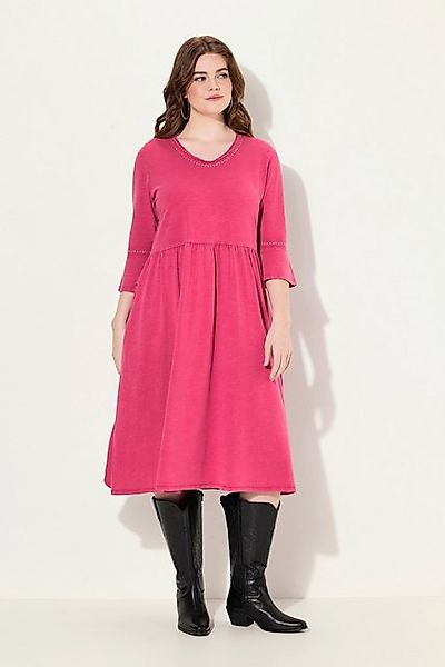 Ulla Popken Midikleid Jerseykleid Rollkanten A-Linie V-Ausschnitt günstig online kaufen