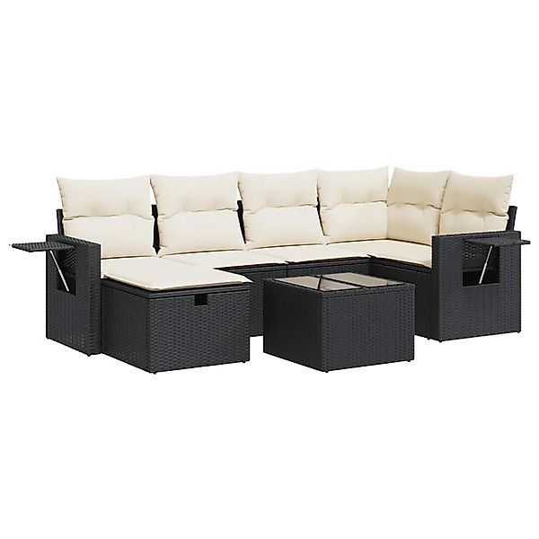 vidaXL 7-Tlg Garten-Sofagarnitur mit Kissen Schwarz Poly Rattan 3325492 günstig online kaufen