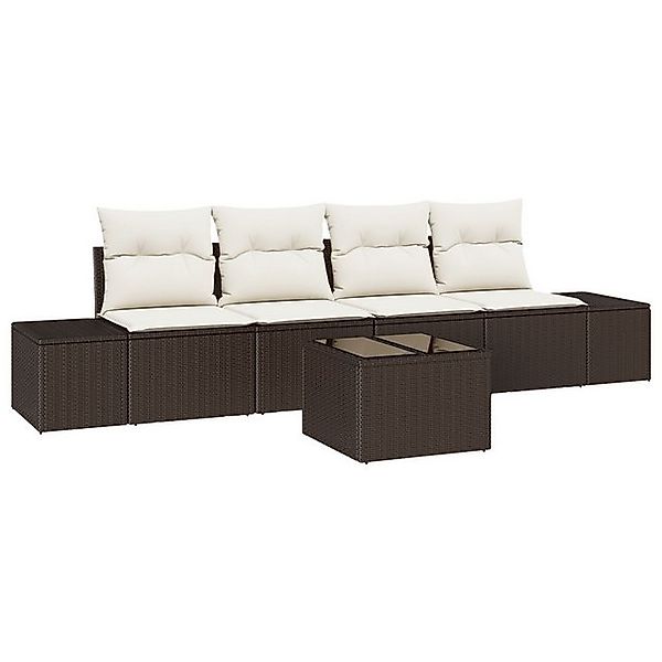 vidaXL Loungesofa 5-teiliges Garten Sofa Set mit Kissen in Braun aus Poly R günstig online kaufen