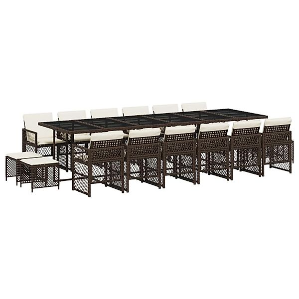 vidaXL 17-Tlg Garten-Essgruppe mit Kissen Braun Poly Rattan 3210825 günstig online kaufen