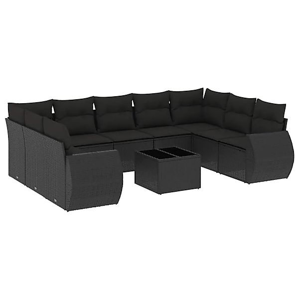 vidaXL 10-Tlg Garten-Sofagarnitur mit Kissen Schwarz Poly Rattan 3221804 günstig online kaufen